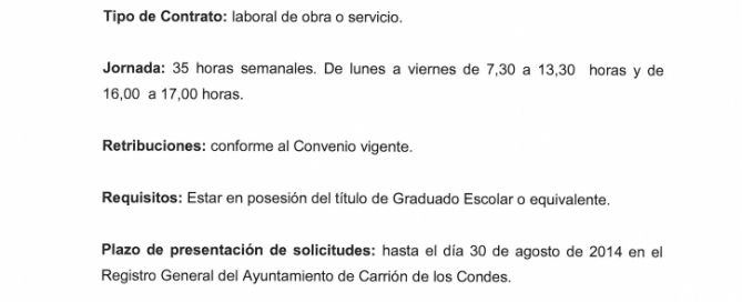 Convocatoria para conserje. Carrión de los Condes