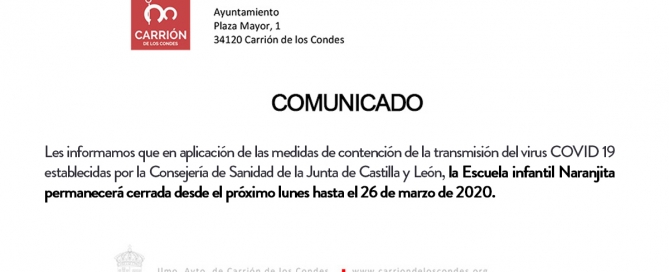 Comunicado, la escuela infantil Naranjita permanecerá cerrada