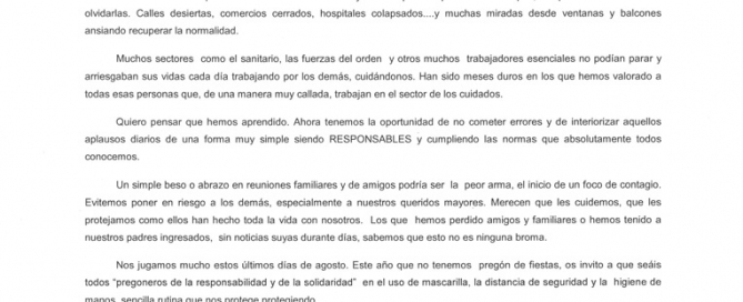 COMUNICADO fiestas patronales San Zoilo 2020