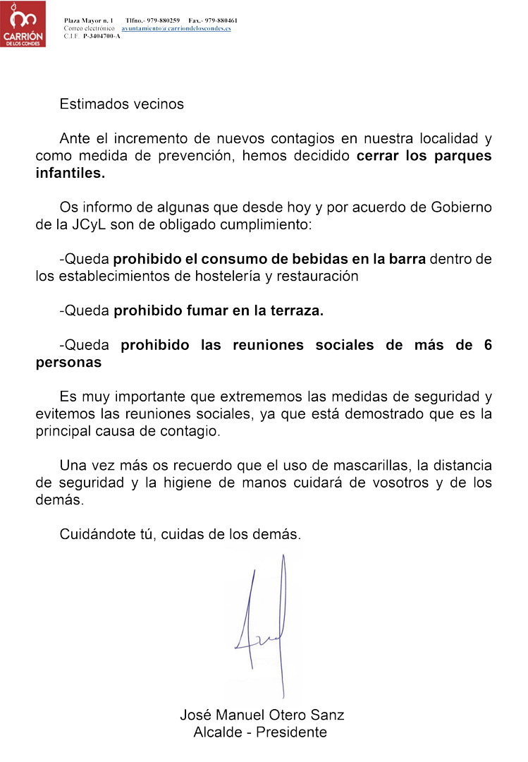 BANDO - Cierre parques infantiles.