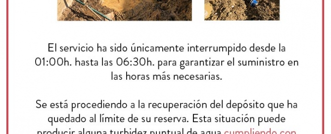 Avería Reparada de la tubería del deposito del agua