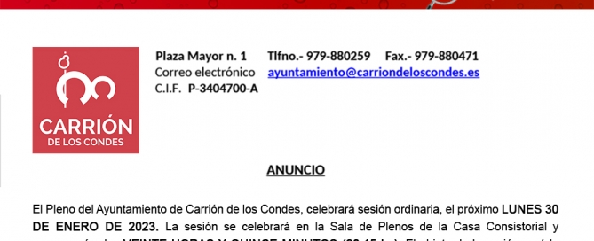 Anuncio CONVOCATORIA PLENO Enero 2023