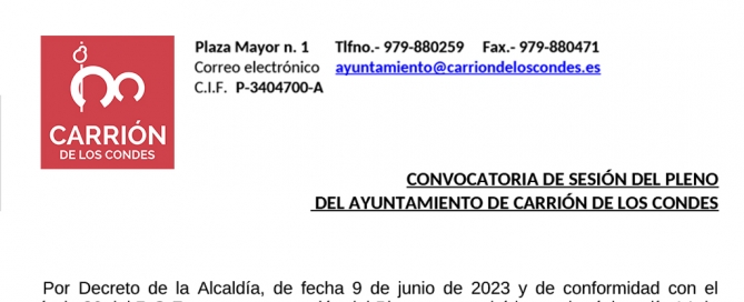 CONVOCATORIA DE SESIÓN DEL PLENO