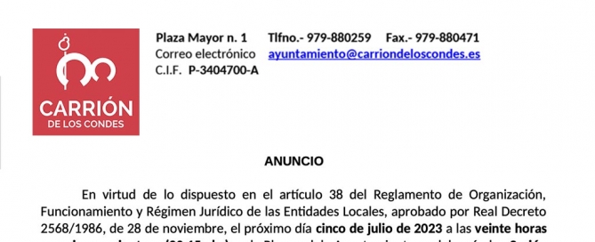 Anuncio Pleno 05 julio de 2023