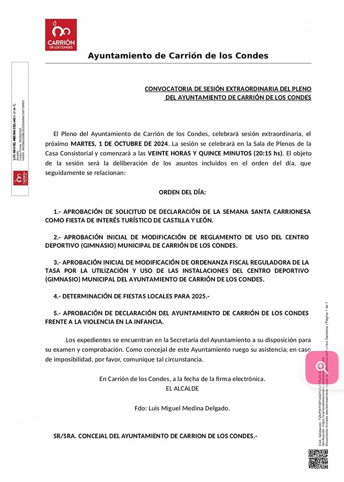 CONVOCATORIA PLENO EXTRAORDINARIO
