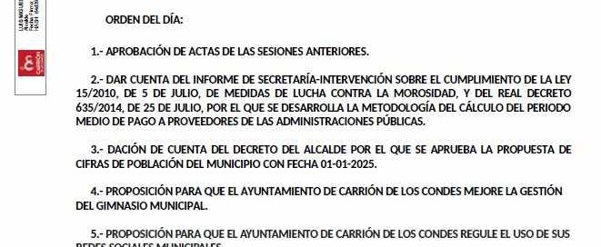 CONVOCATORIA DE SESIÓN ORDINARIA DEL PLENO