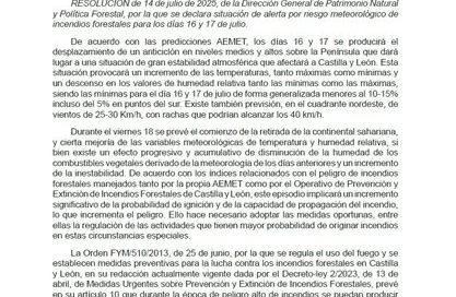 ALERTA POR RIESGO DE INCENDIOS FORESTALES - 16 Y 17 DE JULIO