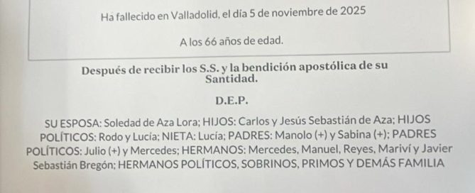 Sentido pésame por el fallecimiento de Carlos Sebastián Bregón.