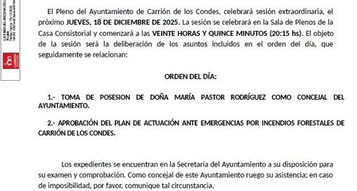 PLENO DEL AYUNTAMIENTO DE CARRIÓN DE LOS CONDES 18 de diciembre