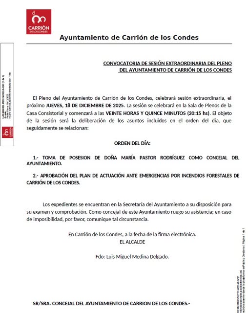 PLENO DEL AYUNTAMIENTO DE CARRIÓN DE LOS CONDES 18 de diciembre