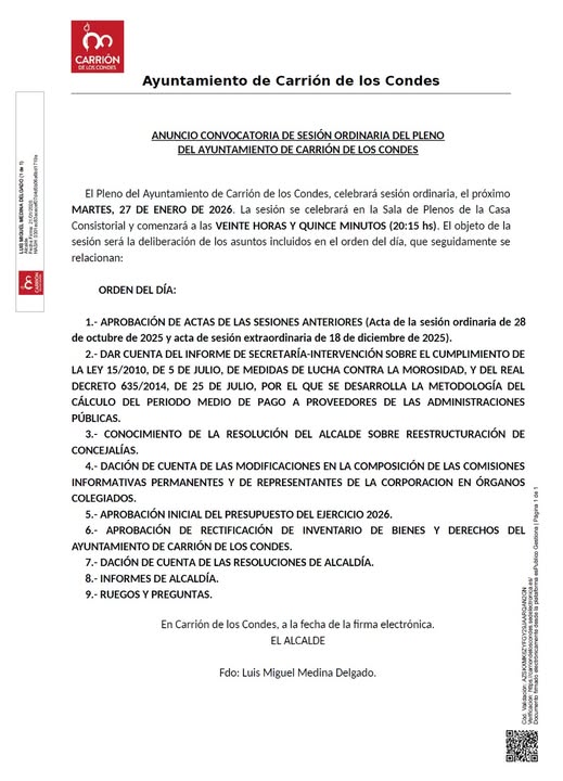 CONVOCATORIA DE PLENO ORDINARIO
