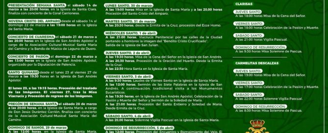 horarios y fechas de los actos organizados con motivo de la Semana Santa 2026