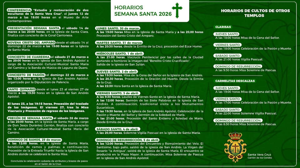 horarios y fechas de los actos organizados con motivo de la Semana Santa 2026