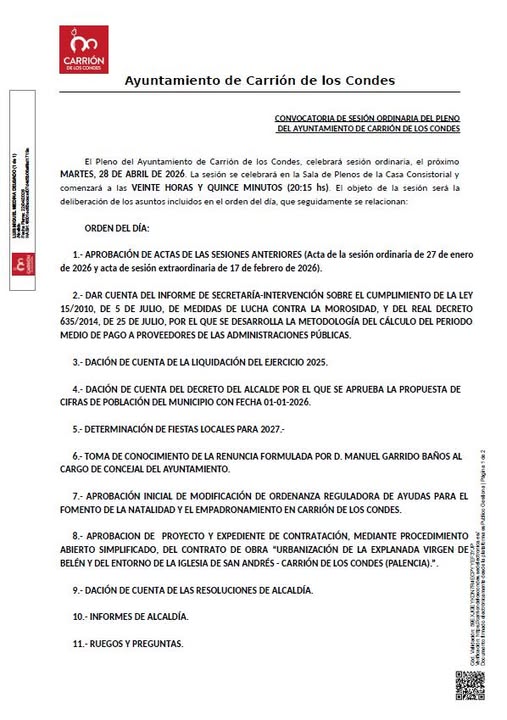 CONVOCATORIA DE SESIÓN ORDINARIA DEL PLENO