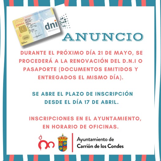 ¡Renovación de DNI y Pasaporte en Carrión de los Condes!